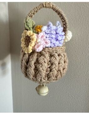 Crochet Hanging Basket with Pastel Flowers Sunflower Daisy Car Decal Decoration